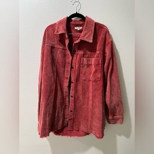 La Miel women’s Red Corduroy Button-Up Shirt/ Shacket, size L, EUC, buttons